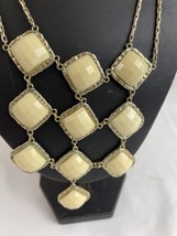 Statement Necklace Gold Tone Plated Chain Cream colored Pendant Stone - £5.41 GBP