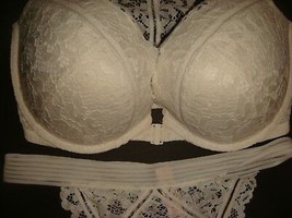 Victoria&#39;s Secret Racerback 34DDD Bra Set S,M Coconut White Lace Ivory Bridal - £55.38 GBP