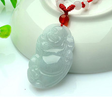 FREE SHIPPING Natural WHITE jade Happy /  happiness /  Compassion buddha charm p - $25.99