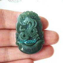 good luck Amulet Natural dark green Jadeite Jade carved snake pendants - £19.15 GBP
