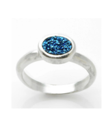 Oval Blue Druzy Ring Size 8 - £33.89 GBP