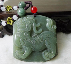 Free Shipping - handmade Green jade jadeite carved Chinese Dragon charm jade Fas - £23.90 GBP