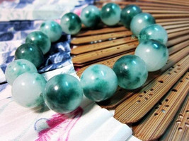 Free Shipping - Natural Green jadeite Jade Round bead prayer beads charm... - £15.65 GBP