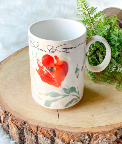Anthropologie Brynne Mug Cup BLOOM & GROW Stoneware Floral Stoneware Flowers - £22.13 GBP