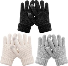 Kids Winter Gloves 3 Pairs, Chenille Knit Gloves for Cold weather 3-8 Years - £12.18 GBP
