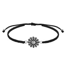 Summer Love Sunflower Sterling Silver Charm Cotton Rope Adjustable Bracelet - £12.57 GBP