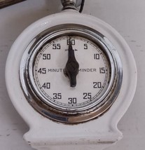 Minute Minder Oven Stove Timer Lamp Enamel Cast Iron 1940&#39;s White Chrome... - £133.09 GBP