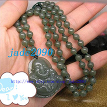 Free Shipping - Tibetan Buddhism  AAA Grade Natural dark Green jade carved Laugh - £20.55 GBP