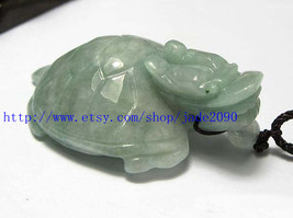 Free shipping -  Natural Green jade carved Dragon Turtle  jadeite jade charm jad - £20.10 GBP