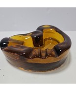 Vintage ART GLASS Ashtray Amoeba Freeform MCM 5.9 lbs Large Heavy Amber - $39.12 CAD