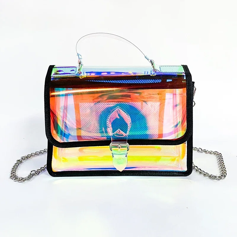 N chain mini shoulder messenger bag transparent pvc holographic handbag waterproof tote thumb200