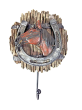 Rivers Edge Horse Horseshoe Wall Hook Stoneware Barnwood Style 6 x 4-in ... - €17,23 EUR