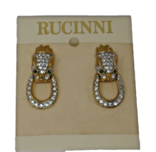 Rucinni Gold Tone Crystal Rhinestones Cat Jaguar Panther Puma Dangle Ear... - $21.99