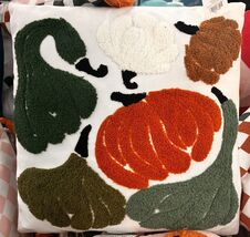 Embroidered Throw Pillow Gourd Pumpkin Thanksgiving Decorative 14''x14''... - $11.88