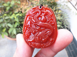 Free Shipping -   Hand- carved Natural red Dragon charm jade Pendant - $26.00