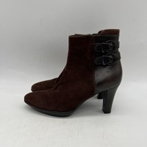 Aquatalia Vera Gomma Women Brown Leather Zip Ankle Boot Heel Shoe Size 7 - £31.32 GBP