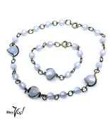 Vintage Blue Moonglow Bead Necklace &amp; Bracelet Set Metal Swirl Design - ... - £21.92 GBP