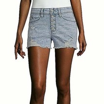Ymi Women&#39;s Juniors High Rise Denim Shortie Shorts Size 9 Light Acid Wash Cutoff - £19.20 GBP