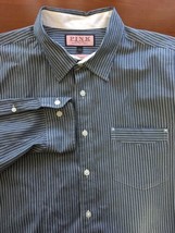 S3 Thomas Pink Sz L Casual Blue White Stripe Long Sleeve Roll Tab Dress Shirt - $14.40