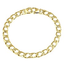 Men&#39;s Flat Curb Cuban Nugget Link Bracelet 14k Solid Yellow Gold 14.4 Gr 6.5 mm - £1,217.16 GBP