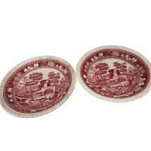 Set 2 Dish Copeland Spode&#39;s Tower Red Pink 5.5&quot; BOWLS Chinese Garden - $17.46