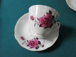 Tea TIME Cups Saucers Roses - LEFTON - Old Compatible with Royal Compati... - $53.90