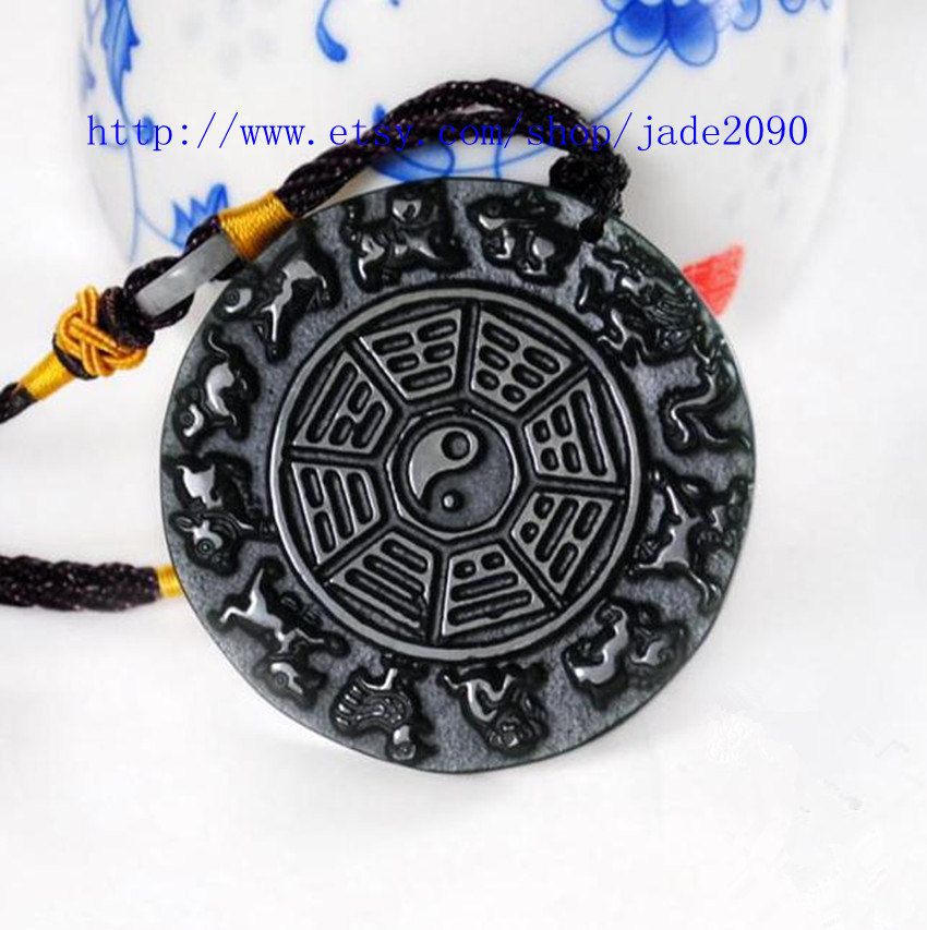 Primary image for Free shipping -  chinese Taoism gossip Natural black jade gossip charm jade Pend