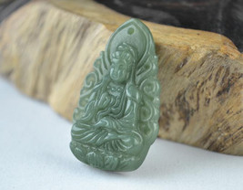 Free shipping - Tibetan Buddhism jade Kwan Yin Buddha  Natural green jade  charm - £19.48 GBP
