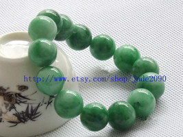 Free Shipping - green jadeite jade bracelet Green jadeite Jade Round bead prayer - £21.51 GBP