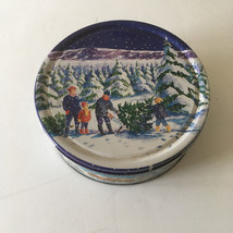 Vintage empty Danish butter cookie round tin container with winter holid... - $19.75