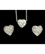 Rhinestone Set HEART NECKLACE &amp; Pierced Post EARRINGS Avon Silvertone Vi... - £17.89 GBP