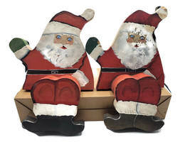 2  Santa  Claus Christmas Holiday Handcrafted Wood Shelf Sitter Decorations Red - £27.96 GBP