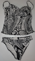 La Blanca Swimsuit Two Piece Bikini Set Women Size 12 Black White Floral Outdoor - £6.63 GBP