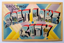 Greetings From Salt Lake City Utah Large Big Letter Linen Postcard Tichnor - £11.20 GBP