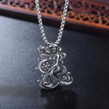 Men Women Silver Mermaid Pendant Necklace Jewelry Box Chain 24&quot; - £13.52 GBP