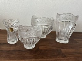 Lot Of 4 Oneida Southern Garden Covered Candy Dish, Bud Vase Lead Crystal Roses - £40.08 GBP