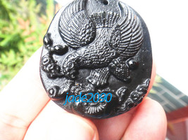 FREE SHIPPING -  US Eagle , good luck Hand carved Natural black jadeite jade Eag - £16.06 GBP