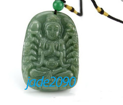 Free shipping - green jadeite jade,  Natural green jade carved Buddhist ... - £20.59 GBP