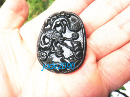 Free Shipping - good luck Natural black jade Carved Dragon and rat Pendant charm - £15.62 GBP