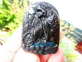 FREE SHIPPING -  good luck Hand carved Natural black jadeite jade tiger charm pe - £15.97 GBP