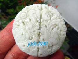 Free Shipping - Natural white jade jadeite Dragon and Phoenix charm jade... - $19.99