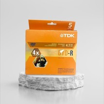 TDK DVD-R 4.7GB 120 Min 4X Video Single Sided 5 Pack New Factory Sealed ... - $9.00