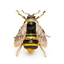 CUTE HONEY BEE PIN 1.3&quot; Gold Black Yellow Enamel Flying Insect Brooch Rhinestone - £6.39 GBP