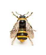 CUTE HONEY BEE PIN 1.3&quot; Gold Black Yellow Enamel Flying Insect Brooch Rh... - £6.28 GBP