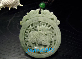 Free Shipping - Amulet AAA Natural Green jadeite jade carved dragon Round shape  - $19.99