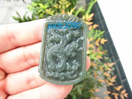 Free Shipping - Amulet auspicious  Chinese Dragon Natural  Green jadeite jade Ca - £16.02 GBP
