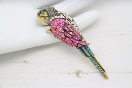 Beautiful Pink and Turquoise Crystal PARROT Exotic Bird BROOCH Pin Jewellery - £14.49 GBP