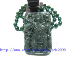 Free shipping - handmade jadeite jade luck &quot;Guan Yu&quot; charm pendant charm 8mm bea - £23.59 GBP