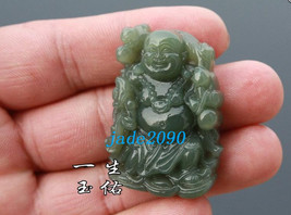 Free shipping - Hand carved  100% Real Natural dark green jade Happy / happiness - £23.97 GBP