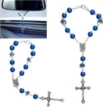 2PCS Car Rosary for Rearview Mirror Blue Ceramic Beads Pendant Car Interior Rear - £10.13 GBP